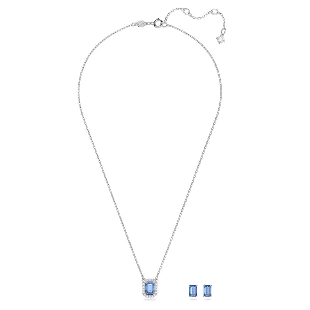 Swarovski Millenia Stud Earrings and Pendant Necklace Set, Blue Coloured Crystal in a Rhodium Plated Setting, from the Millenia Collection