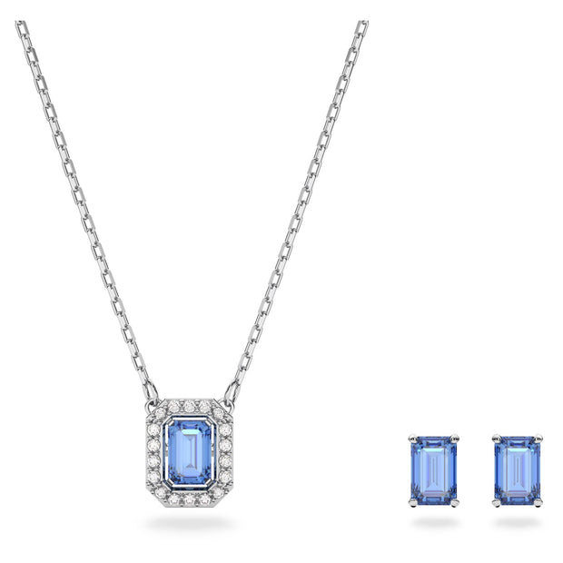 Swarovski Millenia Stud Earrings and Pendant Necklace Set, Blue Coloured Crystal in a Rhodium Plated Setting, from the Millenia Collection