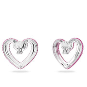 Swarovski Una clip earrings, Heart, Large, Pink, Rhodium plated