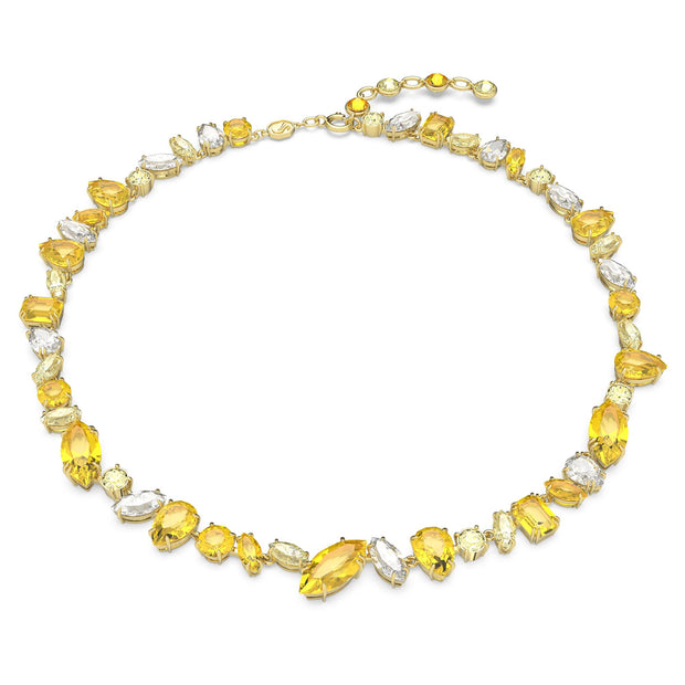 Swarovski Gema necklace, Mixed cuts, Yellow, Gold-tone plated