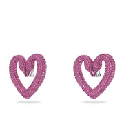 Swarovski Una clip earrings, Heart, Large, Pink, Rhodium plated