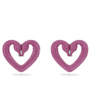 Swarovski Una clip earrings, Heart, Large, Pink, Rhodium plated